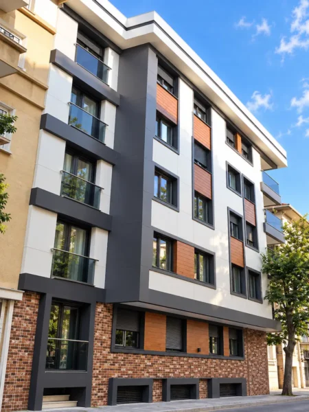 Saray İnşaat Kadiköy Moda Caferağa apartmanı dış cephe uygulaması